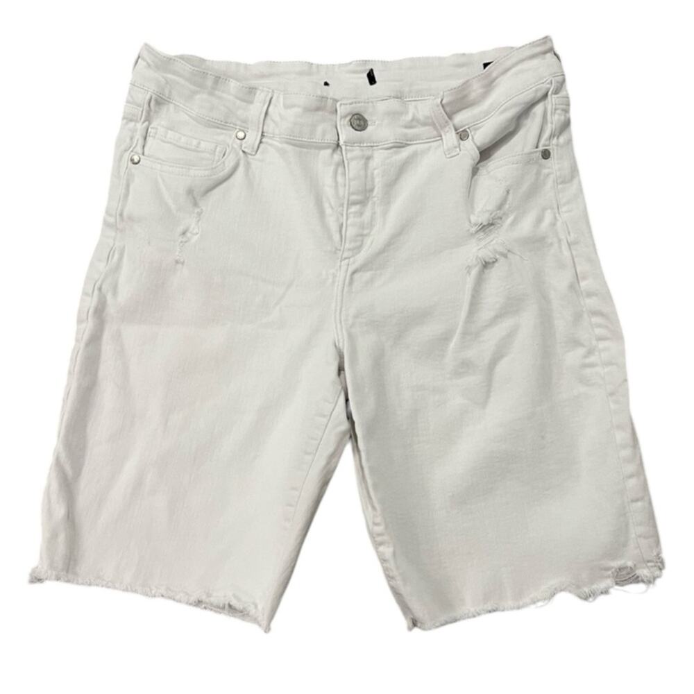 Buffalo David Bitton Women Mid Rise Distressed Bermuda Tandi White, size 14